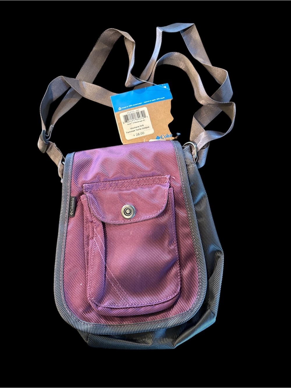 Columbia Purple Crossbody Messenger Bag with Gray Strap